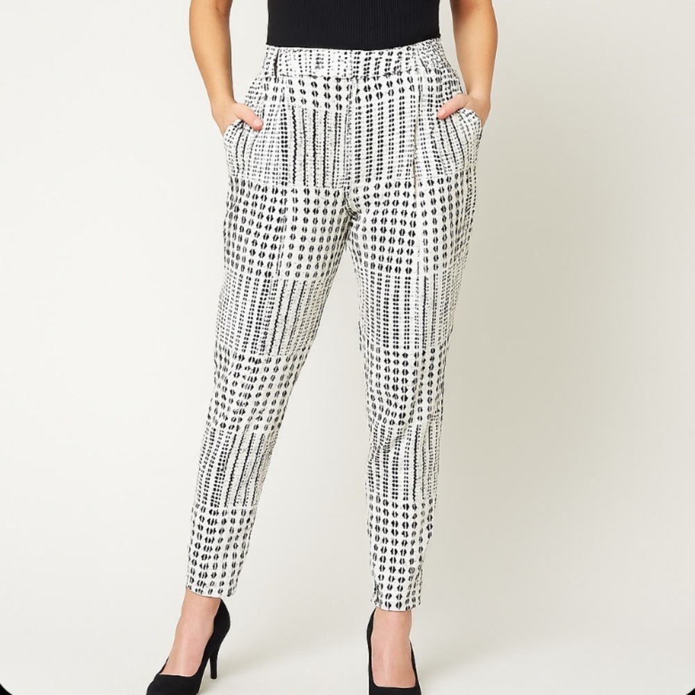 PARKER HIGH RISE BLACK WHITE HOUNDSTOOTH SILK OFFICE PREPPY PANTS